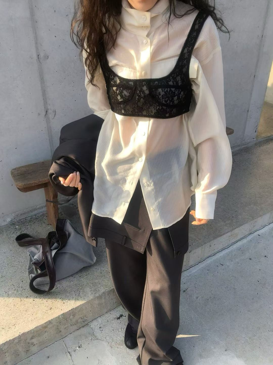 可立領天絲條紋襯衫