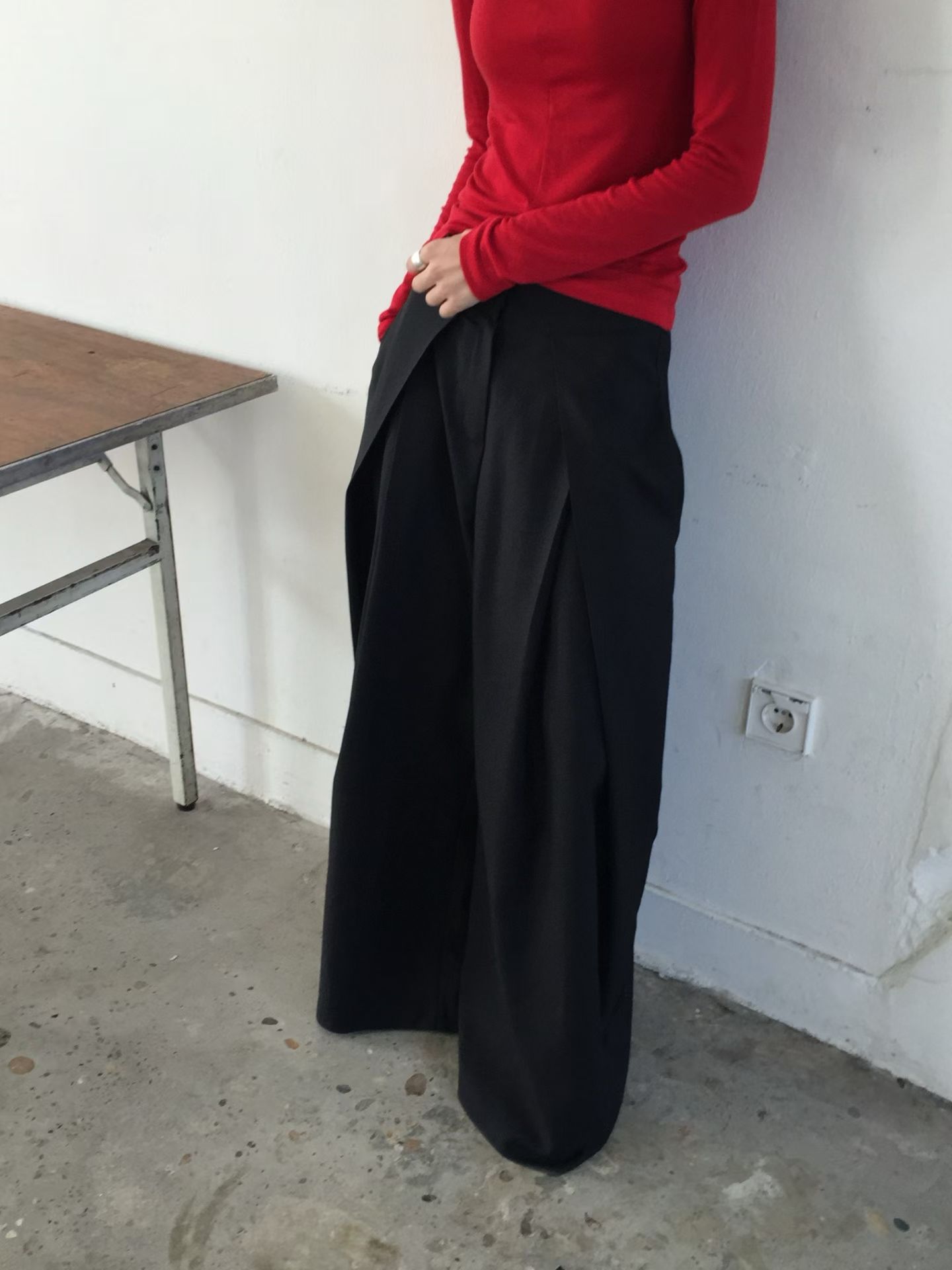 寬打褶褲裙感西裝褲