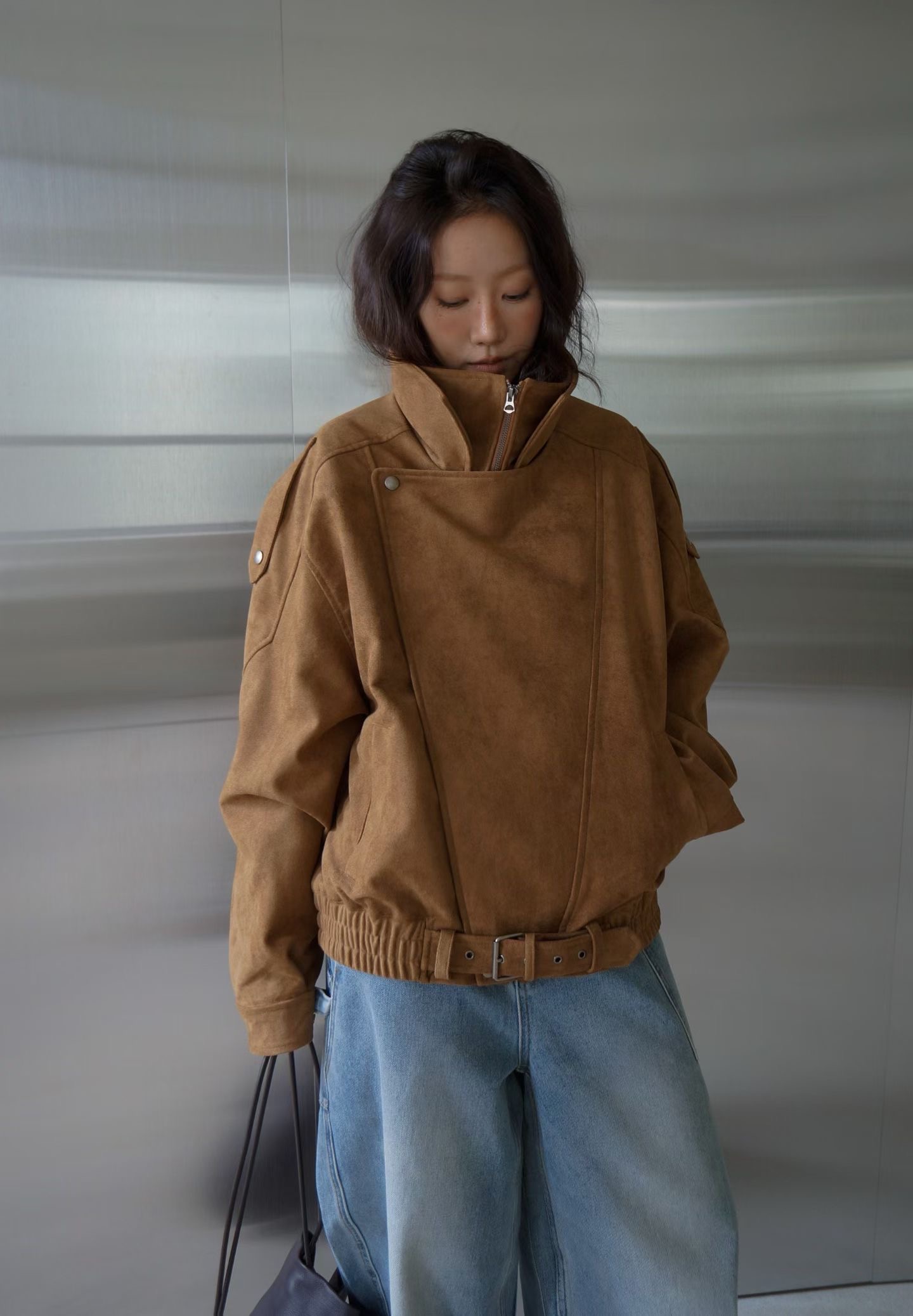 麂皮可立領騎士外套：圖片 2