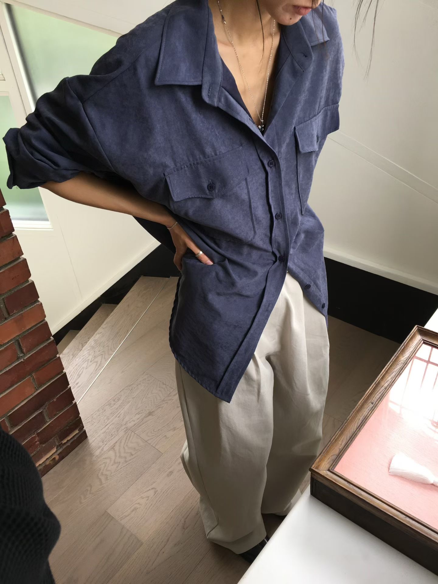 霧絨感不易皺軟襯衫